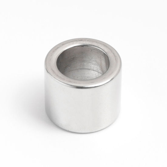 304ステンレス鋼 鋳造 ビーズ 円筒形 シルバートーン 10mm x 8mm、 穴：約 6.6mm、 1 個 の画像