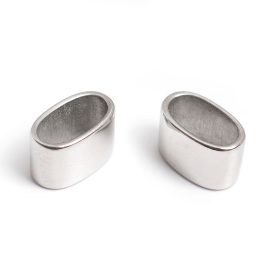 Imagen de 304 Acero Inoxidable Fundición Cuentas Cilíndrico Tono de Plata Óvalo 12mm x 8mm, Agujero: Aprox 10mm x 5.4mm, 1 Unidad