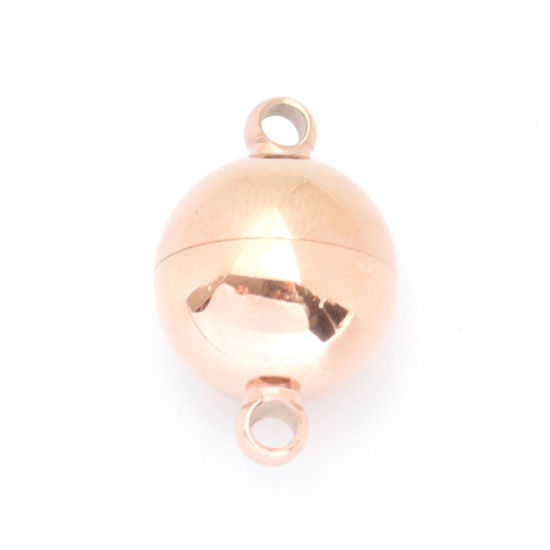 Image de Fermoir Magnétique en 304 Acier Inoxydable Rond Or Rose 22mm x 14mm, 1 Pièce