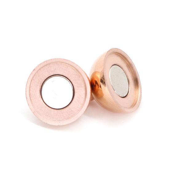 Image de Fermoir Magnétique en 304 Acier Inoxydable Rond Or Rose 22mm x 14mm, 1 Pièce