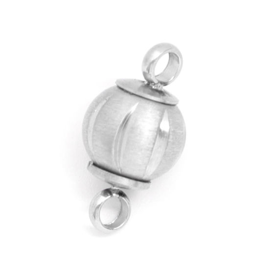 Picture of 304 Stainless Steel Magnetic Clasps Round Silver Tone Frosted 15mm x 8mm, 1 Piece
