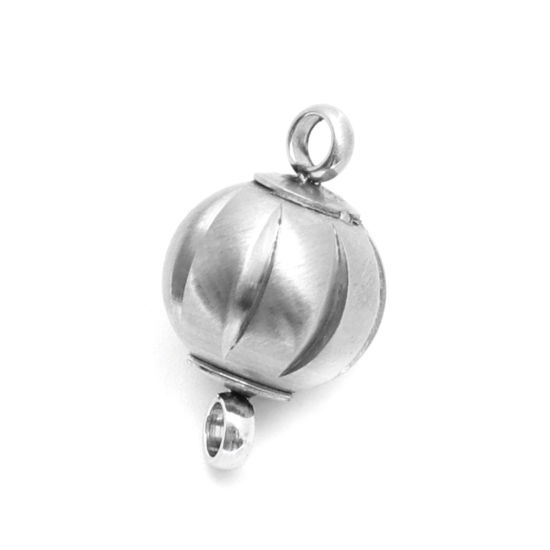 Picture of 304 Stainless Steel Magnetic Clasps Round Silver Tone Frosted 17mm x 10mm, 1 Piece