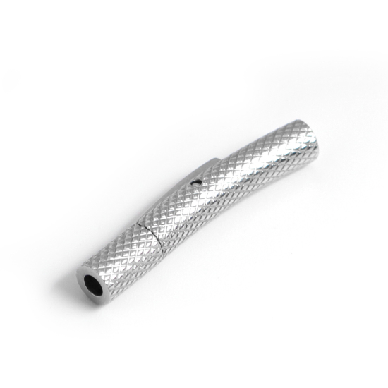 Picture of 304 Stainless Steel Clasps Cylinder Grid Checker Silver Tone 26mm x 5mm, 1 Piece