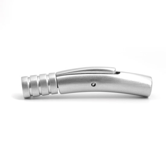 Picture of 304 Stainless Steel Clasps Cylinder Stripe Silver Tone Frosted 29mm x 7mm, 1 Piece