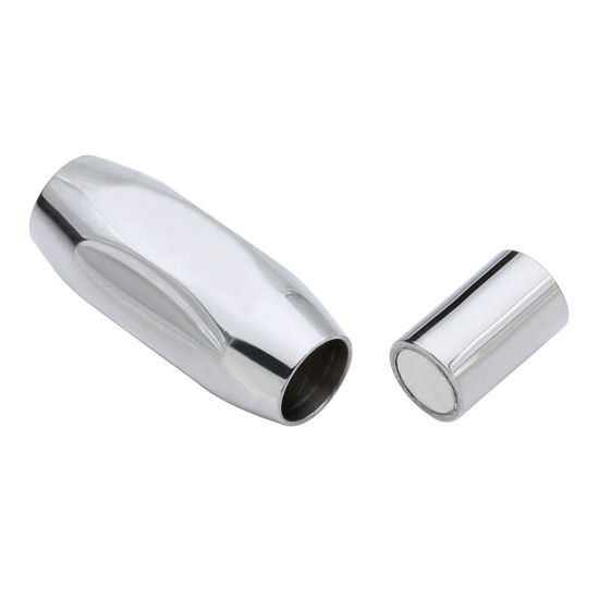 Picture of 304 Stainless Steel Magnetic Clasps Barrel Silver Tone Frosted 18mm x 7mm, 1 Piece