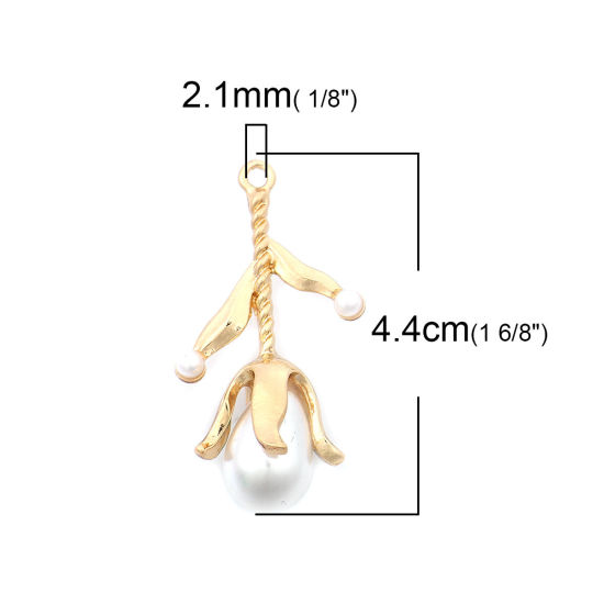 Immagine di Lega di Zinco Ciondoli Fiore Oro Placcato Bianco Perla Imitato Acrilico 44mm x 22mm , 3 Pz