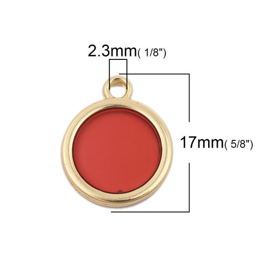 Picture of Zinc Based Alloy & Resin Charms Round Gold Plated Deep Red Transparent 16mm x 17mm, 5 PCs