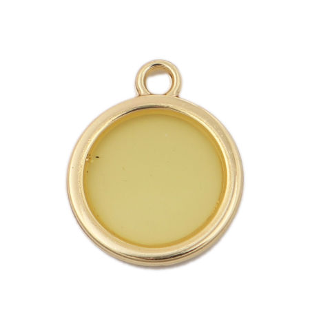 Zinc Based Alloy & Resin Charms Round Disc Gold Plated Yellow Transparent 16mm x 17mm, 5 PCs