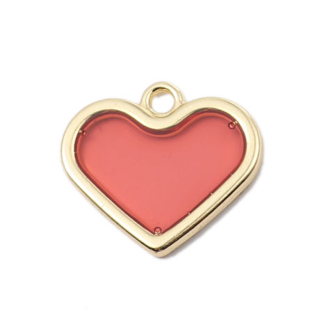 Zinc Based Alloy & Resin Charms Heart Gold Plated Deep Red Transparent 19mm x 17mm, 5 PCs