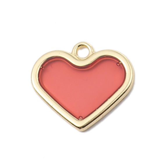 Picture of Zinc Based Alloy & Resin Charms Heart Gold Plated Deep Red Transparent 19mm x 17mm, 5 PCs