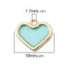 Picture of Zinc Based Alloy & Resin Charms Heart Gold Plated Green Transparent 19mm x 17mm, 5 PCs