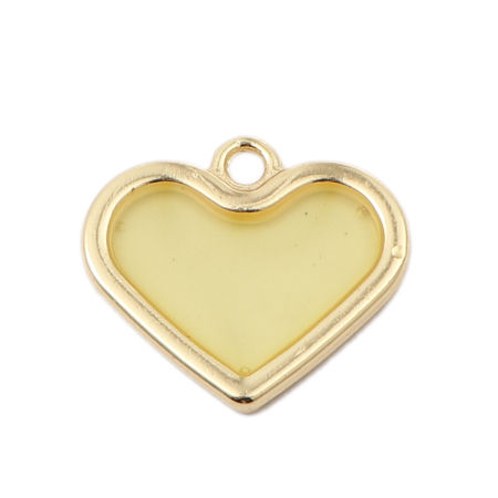 Zinc Based Alloy & Resin Charms Heart Gold Plated Yellow Transparent 19mm x 17mm, 5 PCs