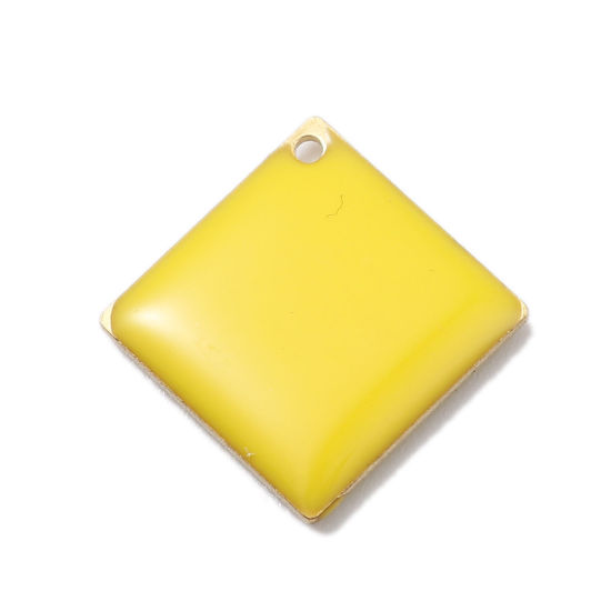 Picture of Brass Enamelled Sequins Charms Rhombus Brass Color Yellow 21mm x 21mm, 10 PCs                                                                                                                                                                                 