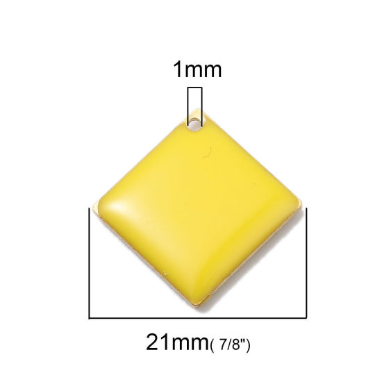 Изображение Латунь Эмалированные Блестки Подвески Ромб Латунный Цвет Желтый 21мм x 21мм, 10 ШТ