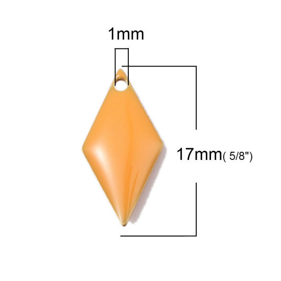 Bild von Messing Emaillierte Pailletten Charms Raute Messingfarbe Orange 17mm x 8mm, 10 Stück