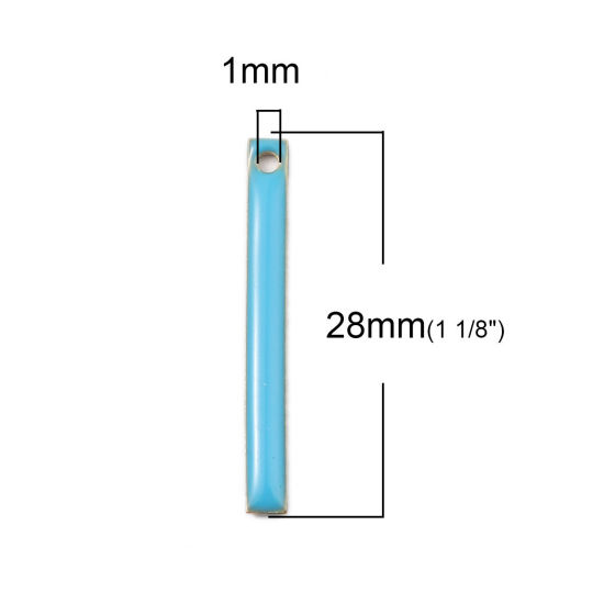 Изображение Латунь Эмалированные Блестки Подвески Прямоугольник Латунный Цвет Голубой 28мм x 3мм, 5 ШТ