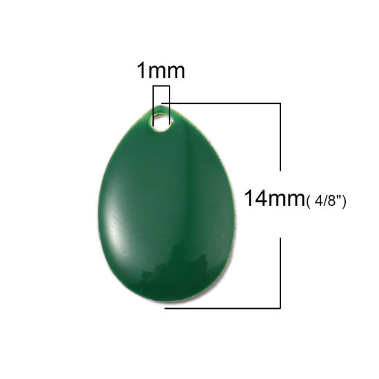 Picture of Brass Enamelled Sequins Charms Drop Brass Color Dark Green 14mm x 10mm, 10 PCs