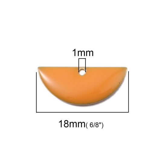 Изображение Латунь Эмалированные Блестки Подвески Полукруглые Латунный Цвет Оранжевый 18мм x 8мм, 10 ШТ