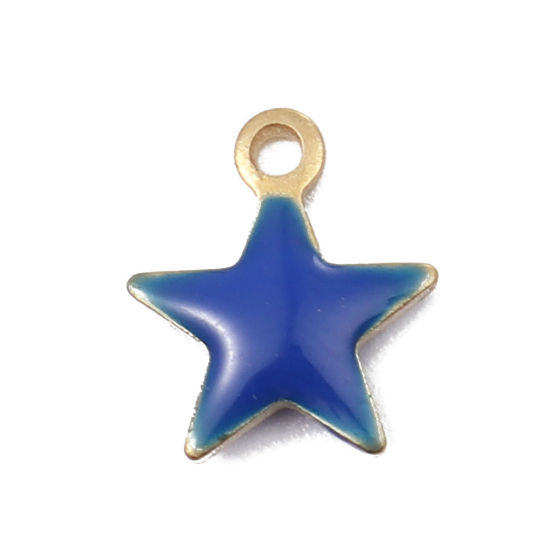 Picture of Brass Enamelled Sequins Charms Pentagram Star Brass Color Blue 9mm x 8mm, 10 PCs                                                                                                                                                                              