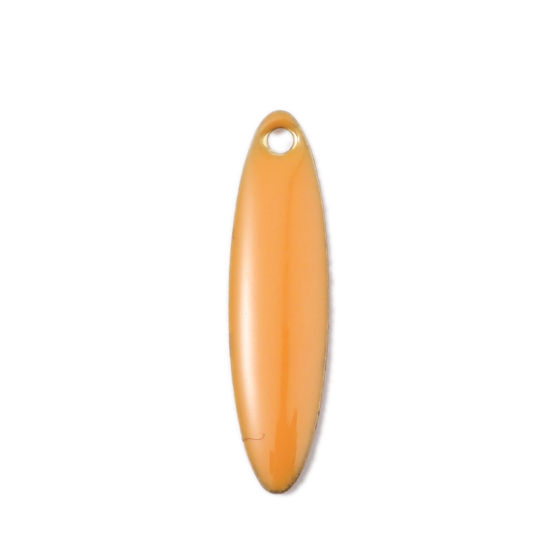 Bild von Messing Emaillierte Pailletten Charms Marquise Messingfarbe Orange 20mm x 5mm, 5 Stück