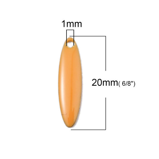 Bild von Messing Emaillierte Pailletten Charms Marquise Messingfarbe Orange 20mm x 5mm, 5 Stück