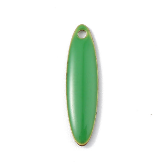 Image de Breloques Sequins Emaillés Double Face en Laiton Marquise Couleur Laiton Vert Menthe 20mm x 5mm, 5 Pcs