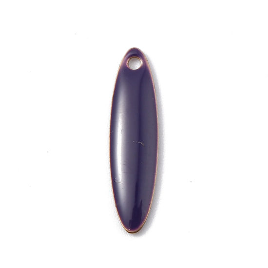 Bild von Messing Emaillierte Pailletten Charms Marquise Messingfarbe Violett 20mm x 5mm, 5 Stück