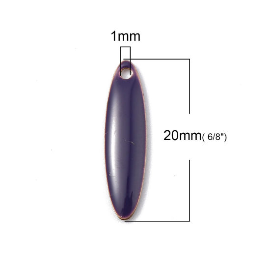 Bild von Messing Emaillierte Pailletten Charms Marquise Messingfarbe Violett 20mm x 5mm, 5 Stück