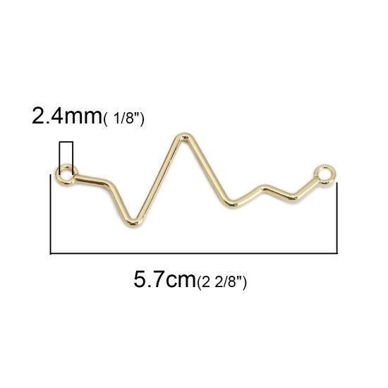 Изображение Цинковый Сплав Коннекторы фурнитуры Электрокардиограмма Позолоченный Штрих С узором 5.7см x 2см, 10 ШТ