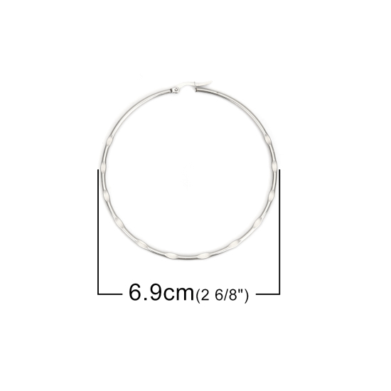 Bild von 304 Edelstahl Ohrreifen Silberfarbe Rund Rhombus 7cm x 6.9cm, Drahtstärke: (17 gauge), 2 Paare