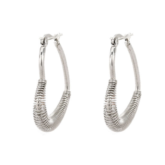 Image de Boucles d'Oreilles Créole Anneaux en 304 Acier Inoxydable Argent Mat Cœur 3.5cm x 2.9cm, Epaisseur de Fil: (17 gauge), 1 Paire