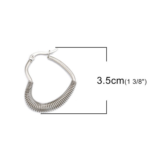 Image de Boucles d'Oreilles Créole Anneaux en 304 Acier Inoxydable Argent Mat Cœur 3.5cm x 2.9cm, Epaisseur de Fil: (17 gauge), 1 Paire