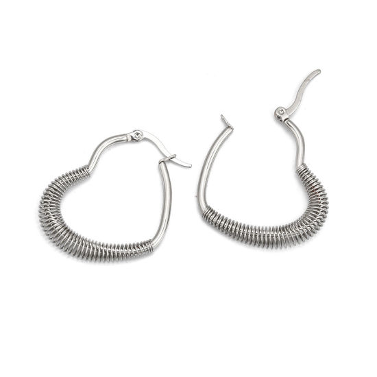 Image de Boucles d'Oreilles Créole Anneaux en 304 Acier Inoxydable Argent Mat Cœur 3.5cm x 2.9cm, Epaisseur de Fil: (17 gauge), 1 Paire