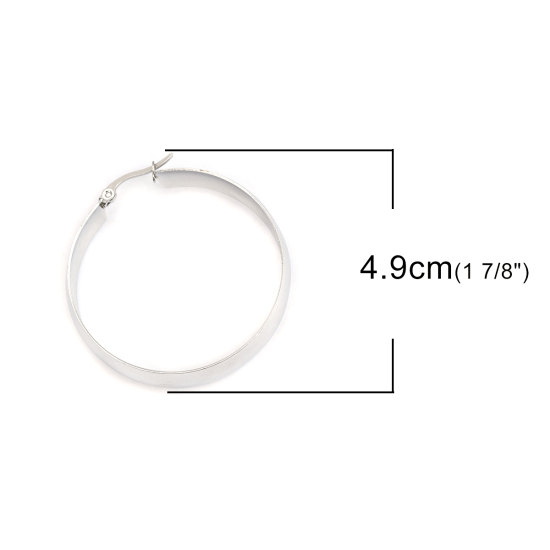 Immagine di 304 Acciaio Inossidabile orecchino cerchio Tono Argento Tondo 4.9cm x 4.2cm, Posta / Filo Dimensione: (17 misura), 1 Paio