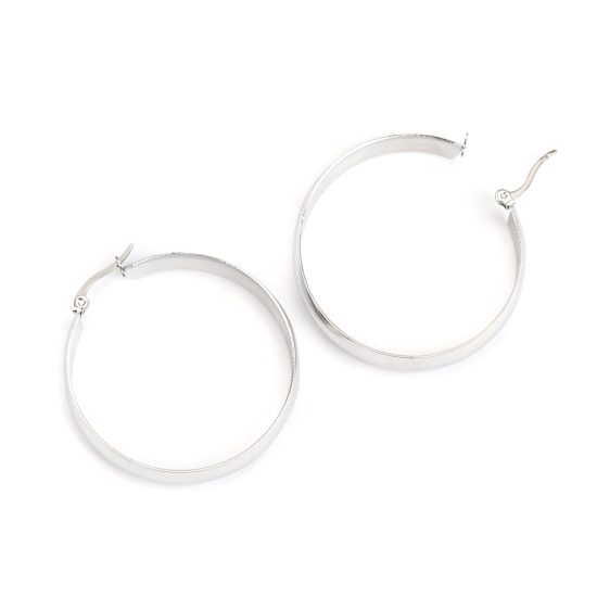 Immagine di 304 Acciaio Inossidabile orecchino cerchio Tono Argento Tondo 4.9cm x 4.2cm, Posta / Filo Dimensione: (17 misura), 1 Paio