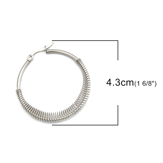 Bild von 304 Edelstahl Ohrreifen Silberfarbe Rund 4.3cm x 4cm, Drahtstärke: (17 gauge), 1 Paar