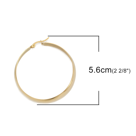 Bild von 304 Edelstahl Ohrreifen Vergoldet Rund 5.6cm x 5cm, Drahtstärke: (17 gauge), 1 Paar