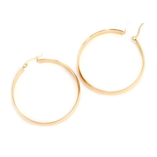 Picture of 304 Stainless Steel Hoop Earrings Gold Plated Round 5.3cm x 4.9cm, Post/ Wire Size: (17 gauge), 1 Pair