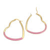 Picture of 304 Stainless Steel Hoop Earrings Gold Plated White Heart Enamel 4.4cm x 4cm, Post/ Wire Size: (17 gauge), 1 Pair