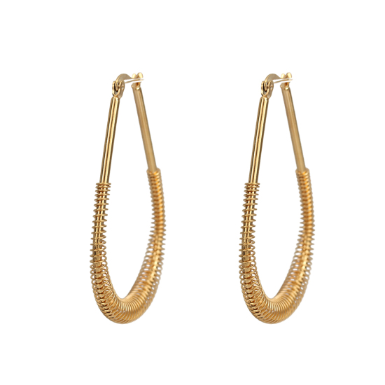 Imagen de 304 Acero Inoxidable Pendientes Círculos Chapado en Oro Gota 5.4cm x 3.7cm, Post/ Wire Size: (17 gauge), 1 Par