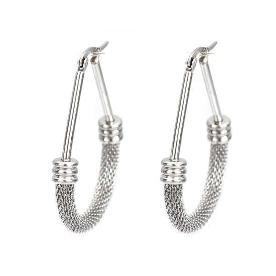 Immagine di 304 Acciaio Inossidabile orecchino cerchio Tono Argento Goccia Filigrana 4.4cm x 3.6cm, Posta / Filo Dimensione: (17 misura), 1 Paio