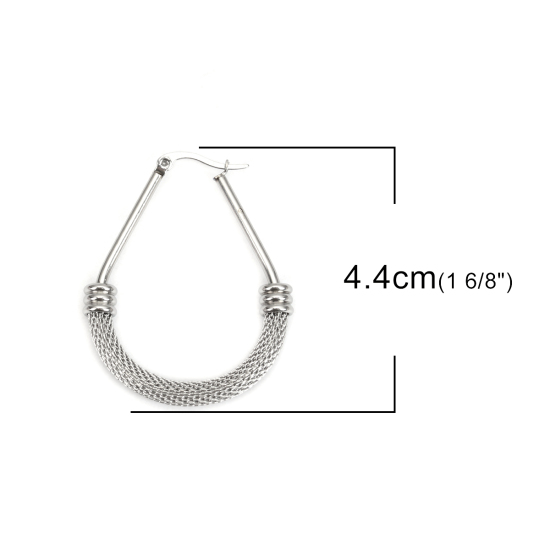 Immagine di 304 Acciaio Inossidabile orecchino cerchio Tono Argento Goccia Filigrana 4.4cm x 3.6cm, Posta / Filo Dimensione: (17 misura), 1 Paio