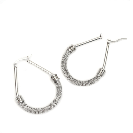 Immagine di 304 Acciaio Inossidabile orecchino cerchio Tono Argento Goccia Filigrana 4.4cm x 3.6cm, Posta / Filo Dimensione: (17 misura), 1 Paio