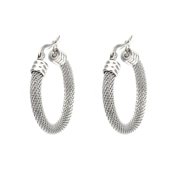 Immagine di 304 Acciaio Inossidabile orecchino cerchio Tono Argento Tondo Filigrana 3.6cm x 3.2cm, Posta / Filo Dimensione: (17 misura), 1 Paio