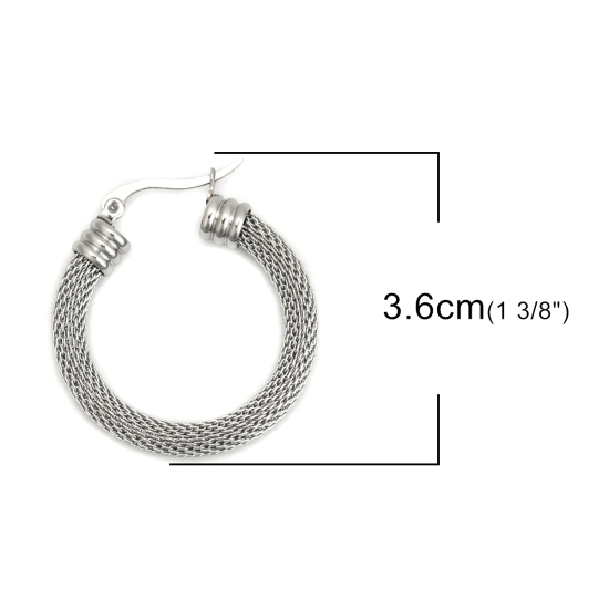 Immagine di 304 Acciaio Inossidabile orecchino cerchio Tono Argento Tondo Filigrana 3.6cm x 3.2cm, Posta / Filo Dimensione: (17 misura), 1 Paio