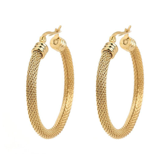 Immagine di 304 Acciaio Inossidabile orecchino cerchio Tono Argento Tondo Filigrana 3.6cm x 3.2cm, Posta / Filo Dimensione: (17 misura), 1 Paio