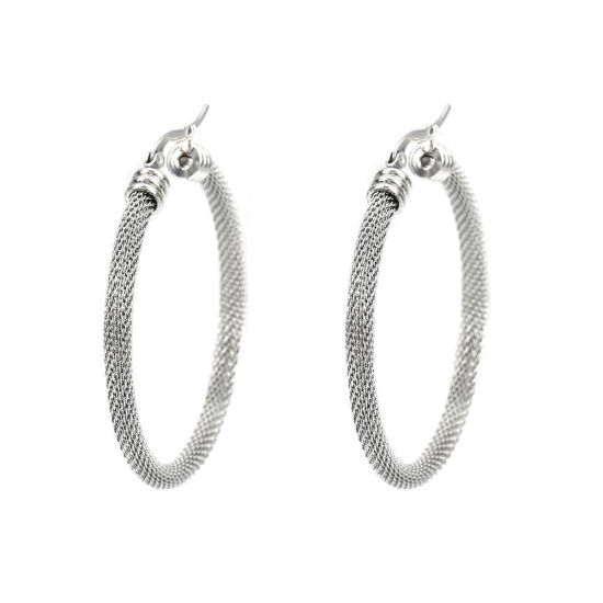 Immagine di 304 Acciaio Inossidabile orecchino cerchio Tono Argento Tondo Filigrana 3.6cm x 3.2cm, Posta / Filo Dimensione: (17 misura), 1 Paio