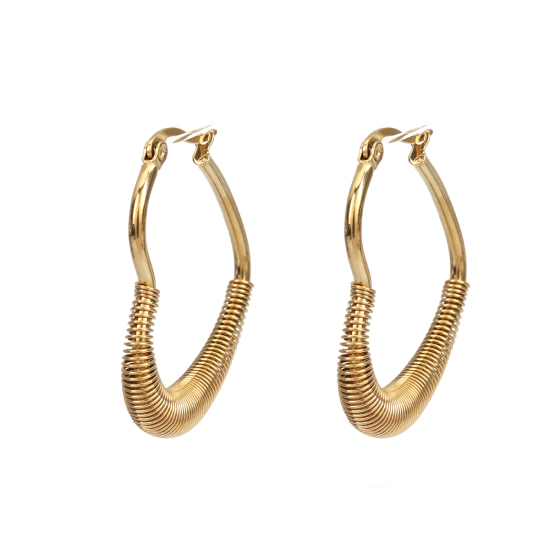 Picture of 304 Stainless Steel Hoop Earrings Gold Plated Heart 3.5cm x 2.9cm, Post/ Wire Size: (17 gauge), 1 Pair