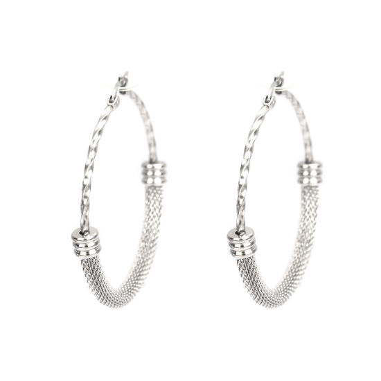 Immagine di 304 Acciaio Inossidabile orecchino cerchio Tono Argento Tondo Filigrana 5.3cm x 5.2cm, Posta / Filo Dimensione: (17 misura), 1 Paio