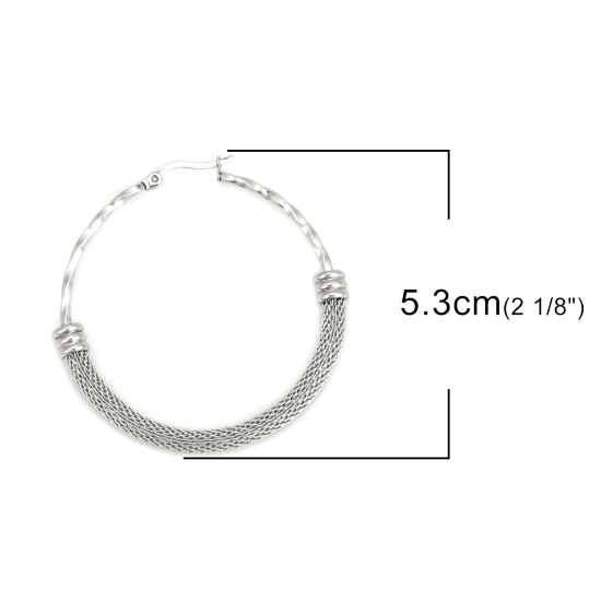 Immagine di 304 Acciaio Inossidabile orecchino cerchio Tono Argento Tondo Filigrana 5.3cm x 5.2cm, Posta / Filo Dimensione: (17 misura), 1 Paio